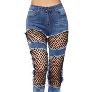 Hot & Delicious Distressed Fishnet Insert Jeans SOLD